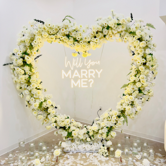 Romantic Proposal Heart Arch with “Will You Marry Me?”