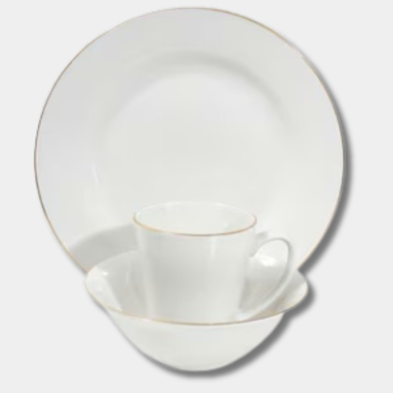 white bowl with gold rim 7”