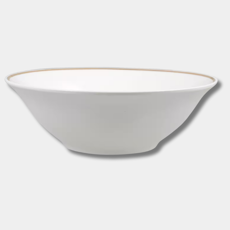 white bowl with gold rim 7”