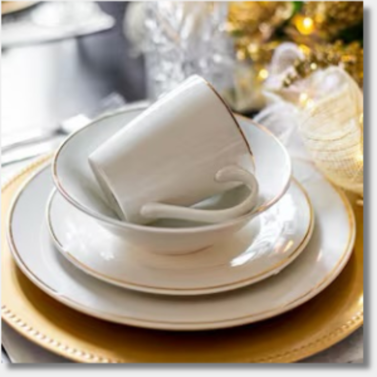 white bowl with gold rim 7”