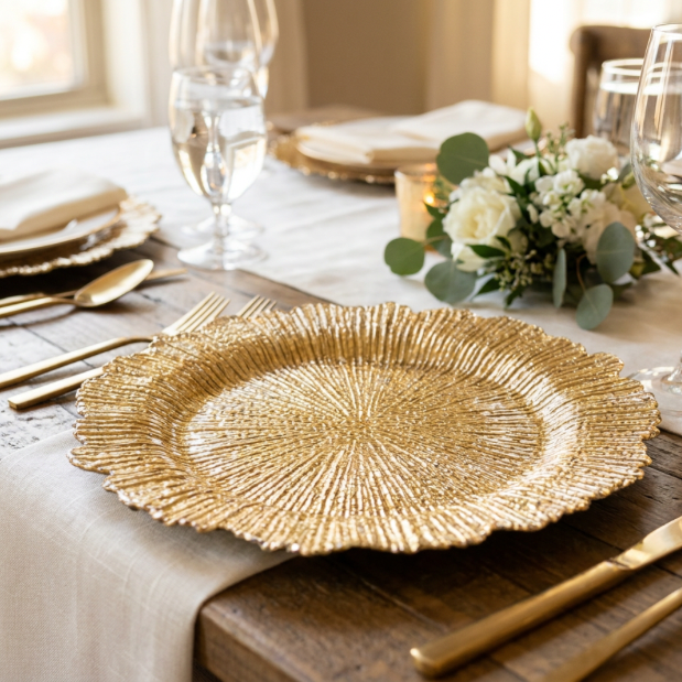 gold reef charger plates