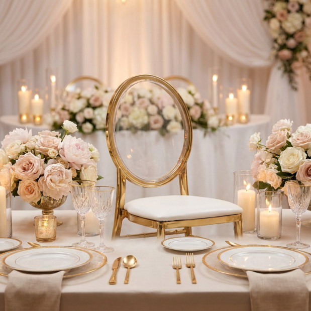 gold oval clear back chair