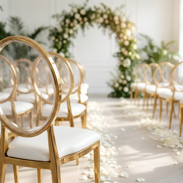 gold oval clear back chair